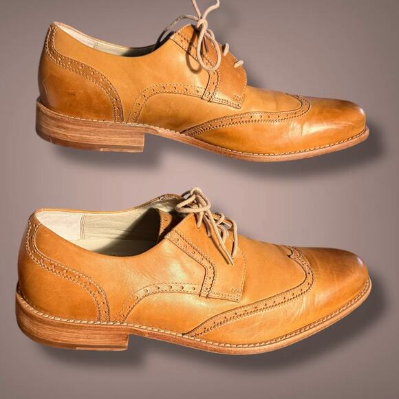 Men\'s Sz 9.5 PERRY ELLIS PORTFOLIO Tan Leather Wingtip Brogue Lace Up Shoes EUC main image 7